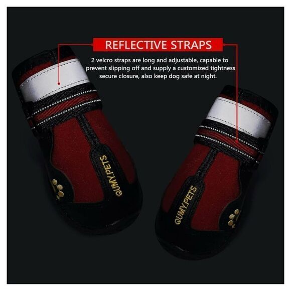 QUMY Dog Boots & Paw Protectors for Snow, Hot Pavement, Rain, Anti Slip, Red - Picture 6 of 9